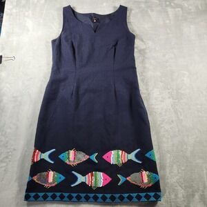 Talbots Navy‎ Blue Sleeveless Lined Sequin Fish Sheath Dress Women's 6